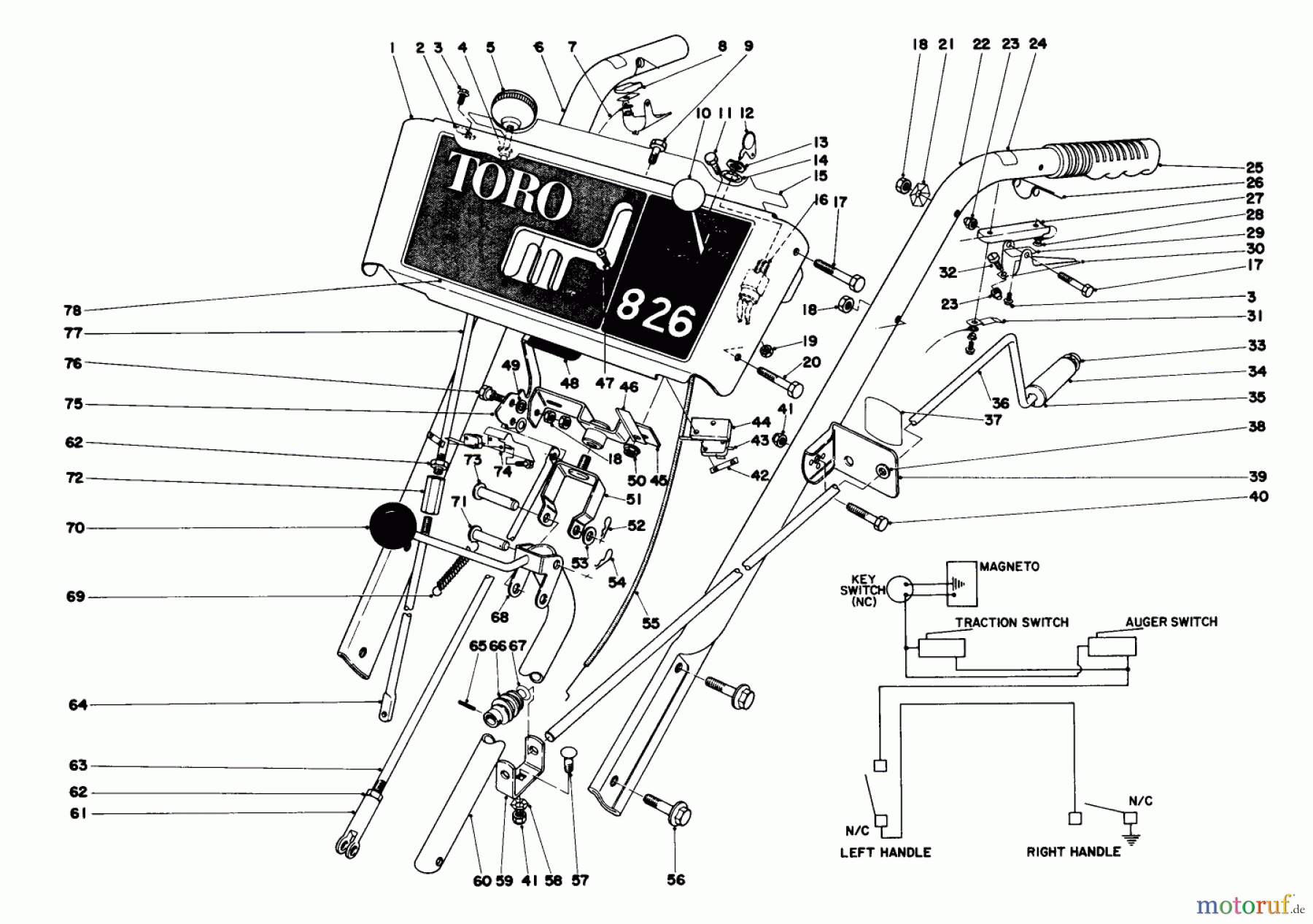  Toro Neu Snow Blowers/Snow Throwers Seite 1 38155 (826) - Toro 826 Snowthrower, 1980 (0000001-0999999) HANDLE ASSEMBLY