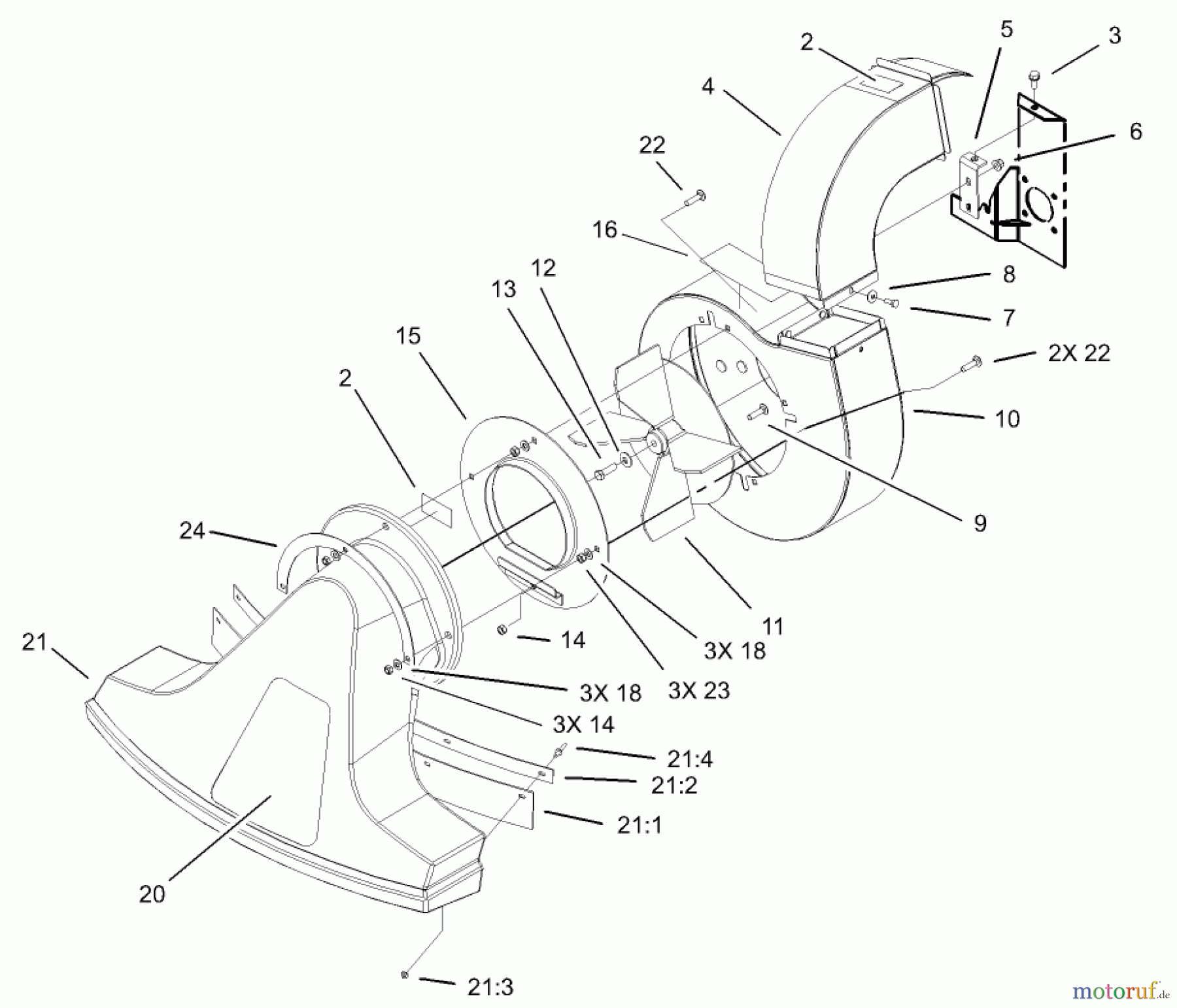 Toro Neu Blowers/Vacuums/Chippers/Shredders 62925 - Toro 5.5 hp Lawn Vacuum, 2003 (230000001-230999999) SNOUT, BLOWER AND FAN ASSEMBLY