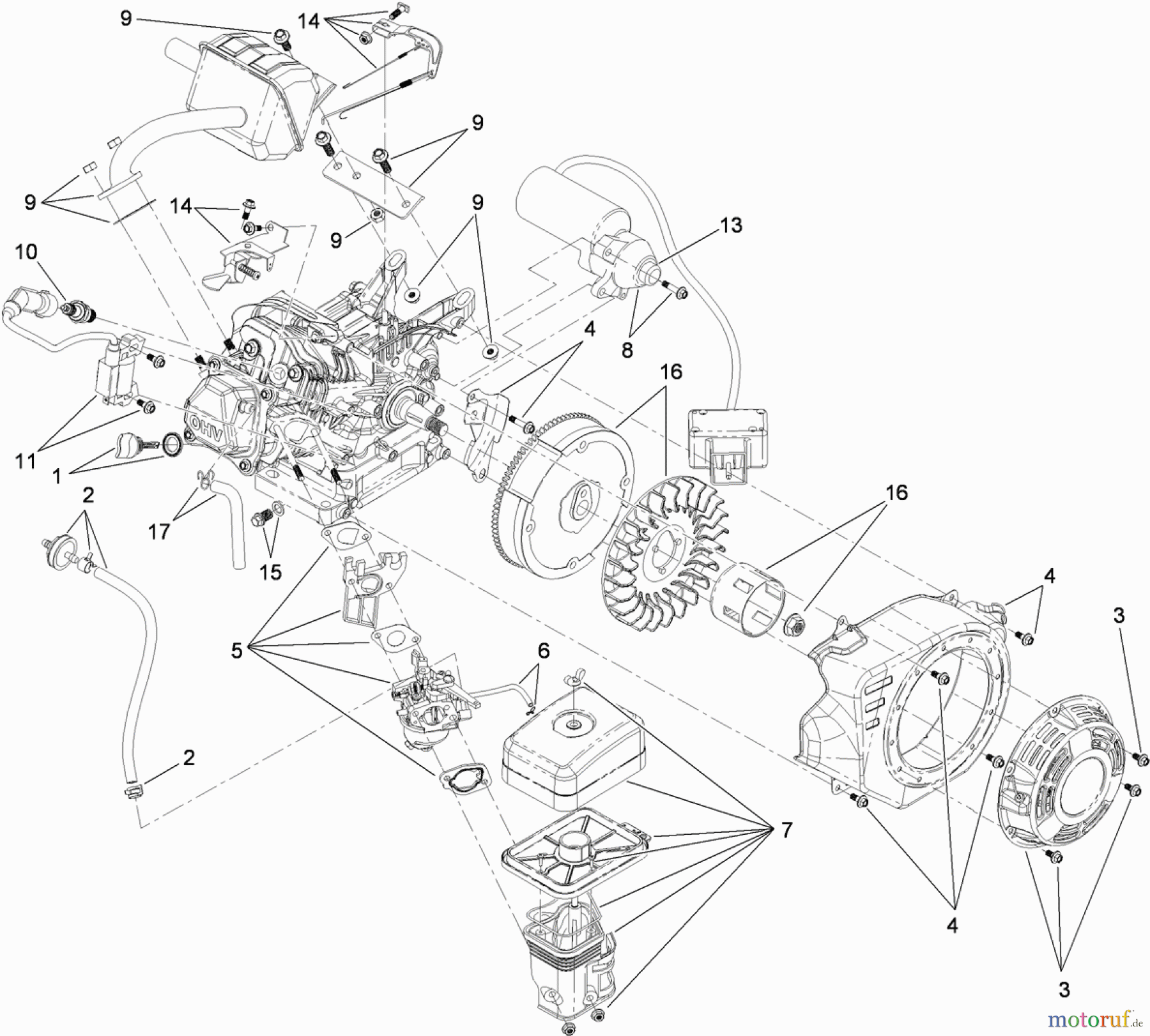  Toro Neu Snow Blowers/Snow Throwers Seite 1 38454 - Toro Power Clear Snowthrower, 2011 (311000001-311999999) ELECTRIC START ENGINE COMPONENT ASSEMBLY