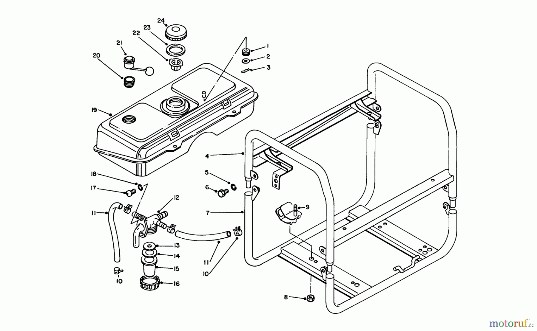  Toro Neu Generators 62018 (T1800) - Toro Generator, T1800, 1986 (6000001-6999999) FUEL TANK & FRAME ASSEMBLY